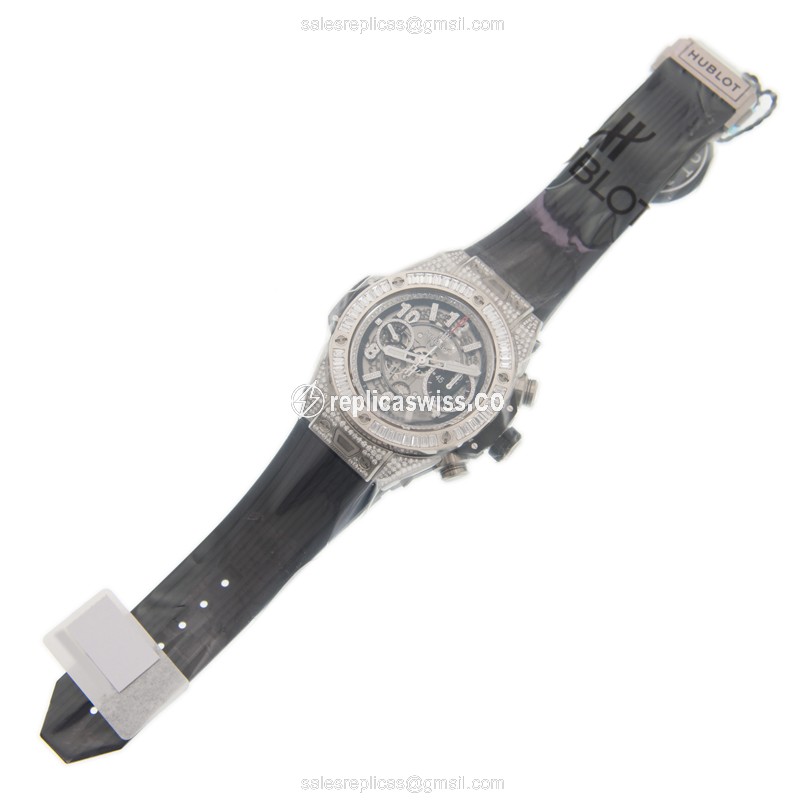 Hublot BIG BANG Replica - Automatic - Titanium - Diamond - Gray Dial - Black Rubber Strap - View 2