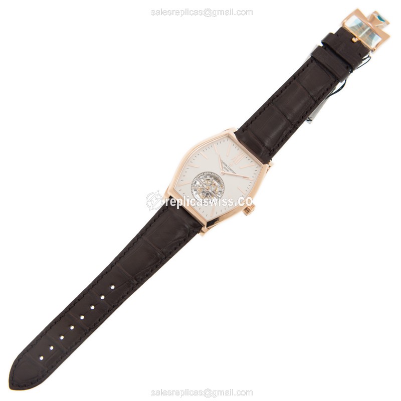 Vacheron Constantin Replica - 30130/000R-9754 - Manual Wind - 18kt Rose Gold Case - White Dial - Brown Alligator Strap - View 2