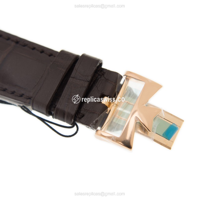 Vacheron Constantin Replica - 30130/000R-9754 - Manual Wind - 18kt Rose Gold Case - White Dial - Brown Alligator Strap - View 4