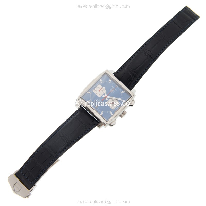 Tag Heuer Monaco Replica - Automatic - Blue Dial - Steel Case - Black Alligator Strap - View 2
