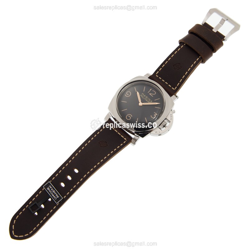 Panerai PAM00673 LUMINOR Replica - Manual - Steel Case - Black Dial - Brown Cowhide Strap - View 2