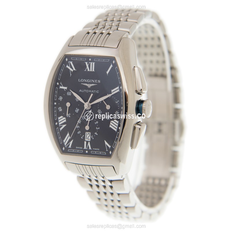 Longines EVIDENZA Replica - Automatic - Black Dial on Silver Steel Strap - View 3