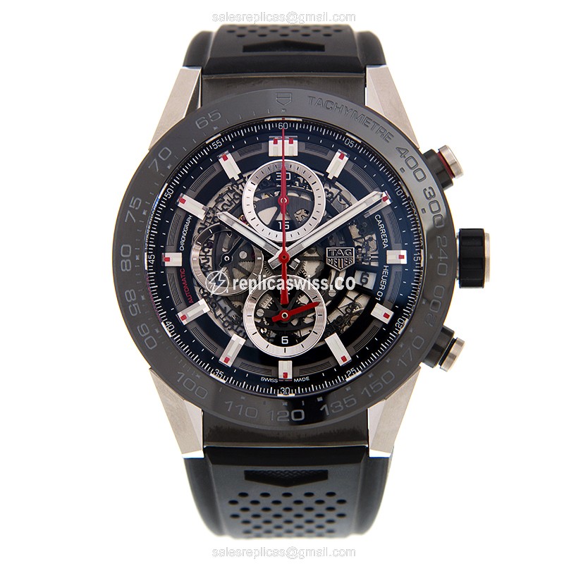 Tag Heuer CARRERA Automatic Steel - Black Dial, Rubber Black Strap, Clasp - View 2