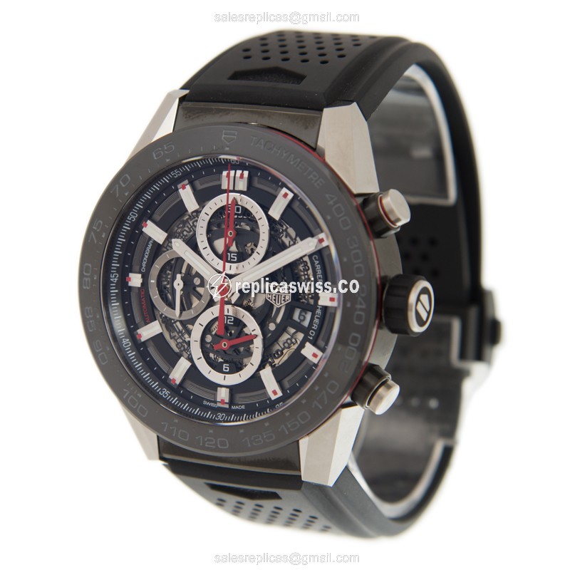 Tag Heuer CARRERA Automatic Steel - Black Dial, Rubber Black Strap, Clasp - View 3