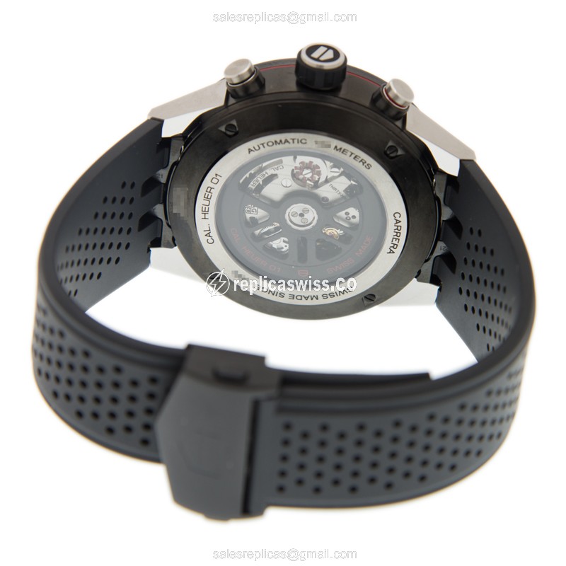 Tag Heuer CARRERA Automatic Steel - Black Dial, Rubber Black Strap, Clasp - View 4