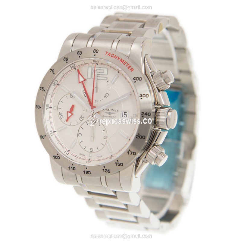 Longines Conquest Replica - Automatic - Stainless Steel Case - White Dial, Silver Clasp & Steel Strap - View 3