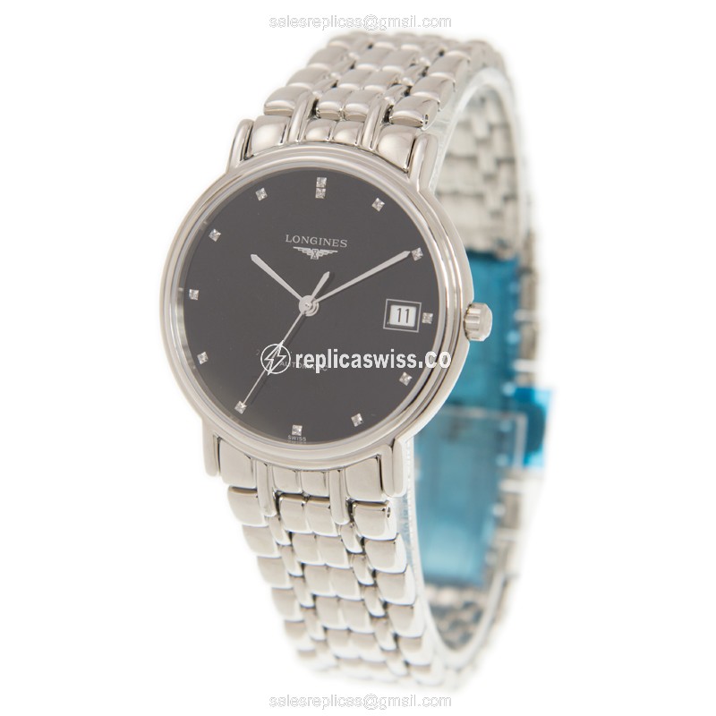 Longines Presence Replica - Black Dial - Automatic | Steel Case | Silver Clasp - View 3