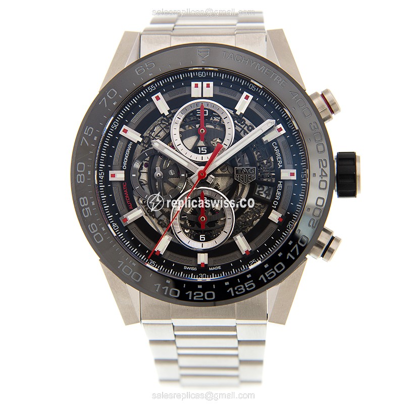 Tag Heuer CARRERA Replica - Automatic - Ceramic/Steel - Black Dial - Silver/Steel Strap - View 2