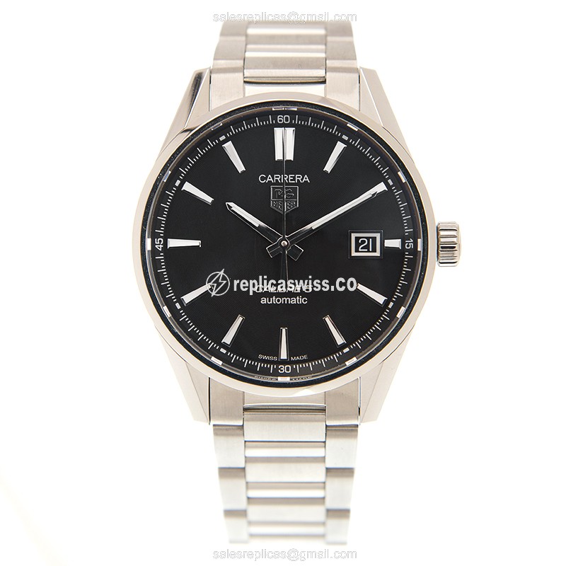 Tag Heuer CARRERA Replica - Automatic - Black Dial - Steel Case - Silver Strap - View 2