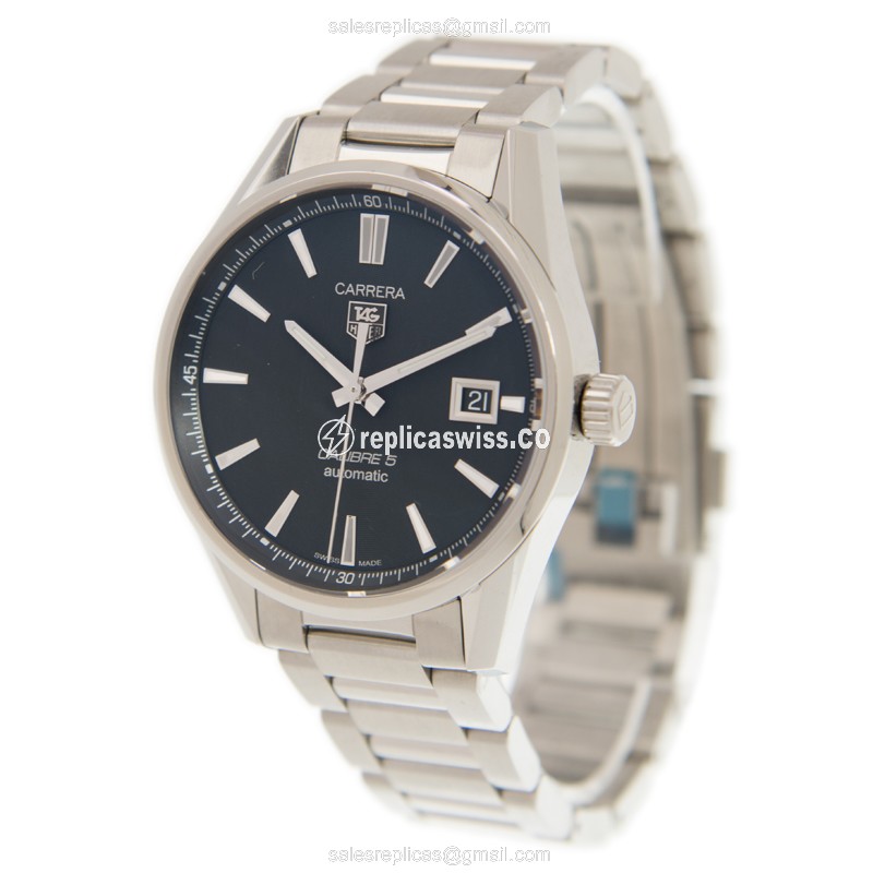 Tag Heuer CARRERA Replica - Automatic - Black Dial - Steel Case - Silver Strap - View 3