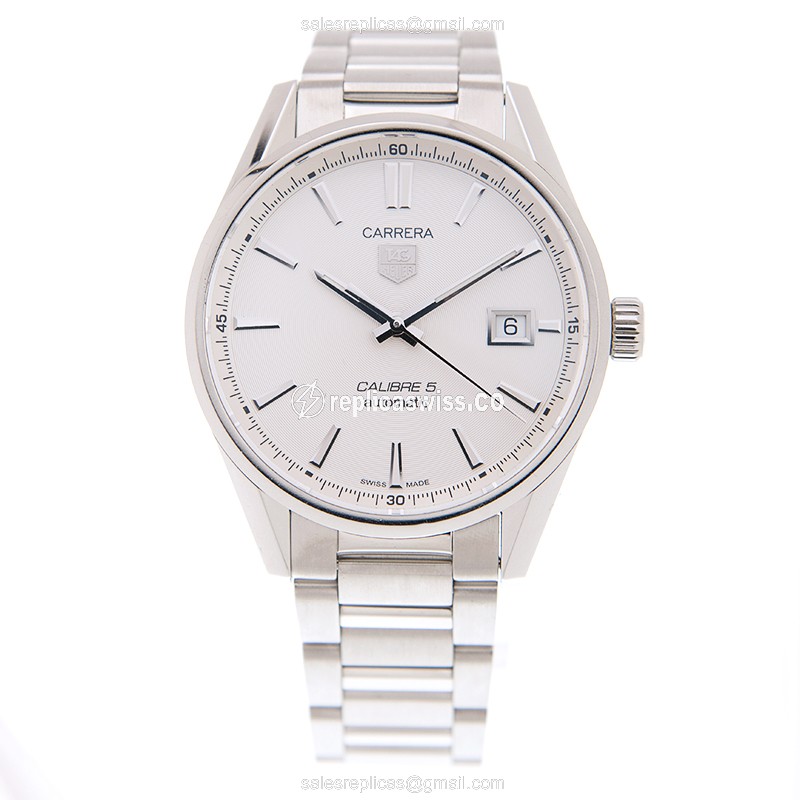 Tag Heuer Carrera Automatic - White Dial - Steel Case - Silver Band - Clasp - View 2