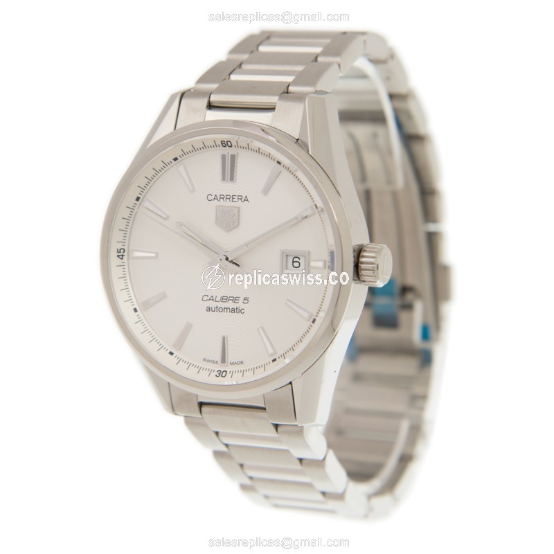 Tag Heuer Carrera Automatic - White Dial - Steel Case - Silver Band - Clasp - View 3