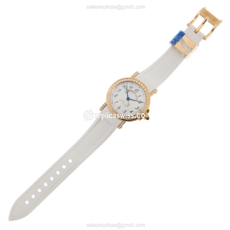 Breguet 8818BA/59/564/DD00 MARINE Auto 18kt Gold Diamond - White Dial Buckle Rubber Strap - View 2
