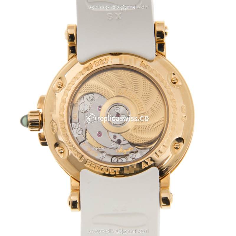 Breguet 8818BA/59/564/DD00 MARINE Auto 18kt Gold Diamond - White Dial Buckle Rubber Strap - View 3