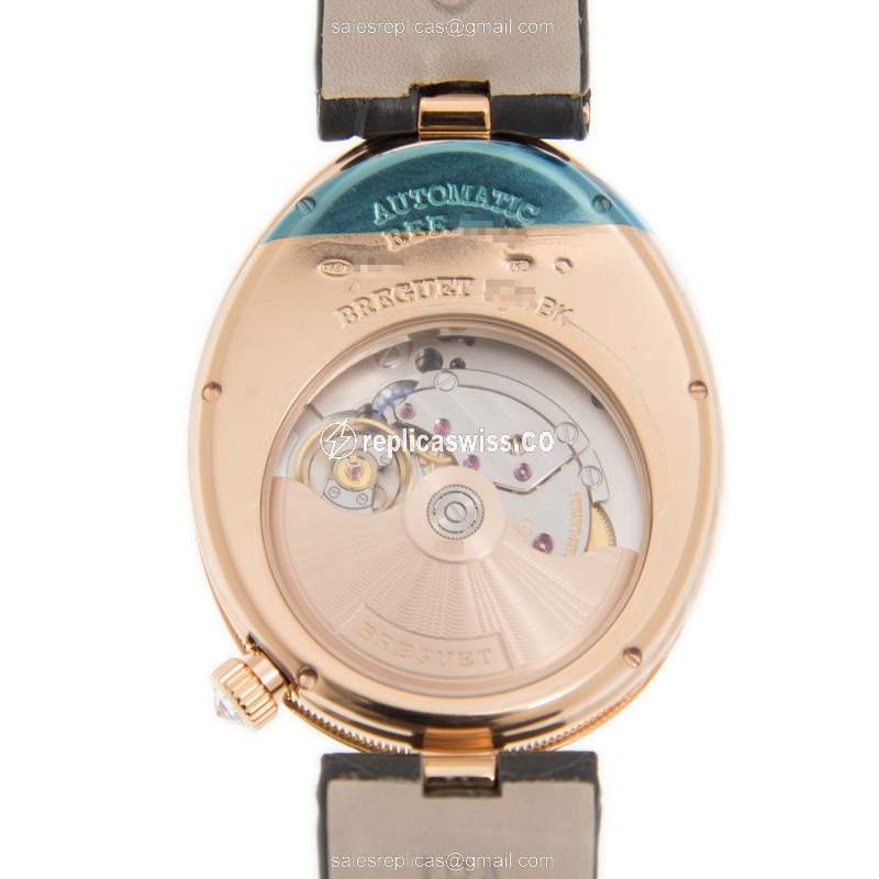 Breguet Reine de Naples Replica - Automatic - 18kt Rose Gold - Gray Dial - Grey Alligator Strap - View 3