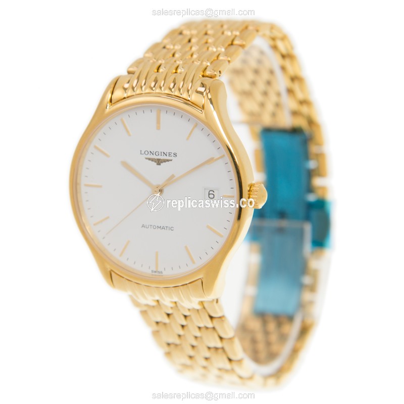 Longines Lyre Replica - Automatic - Gold-Plated Case - White Dial, Gold Strap - View 3