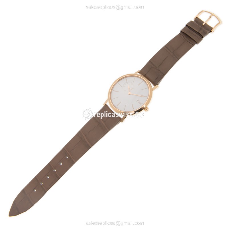Piaget Altiplano Replica - Manual Wind - 18kt Rose Gold - White Dial - Brown Alligator Strap - View 2