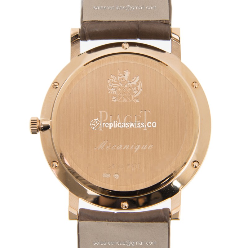 Piaget Altiplano Replica - Manual Wind - 18kt Rose Gold - White Dial - Brown Alligator Strap - View 3
