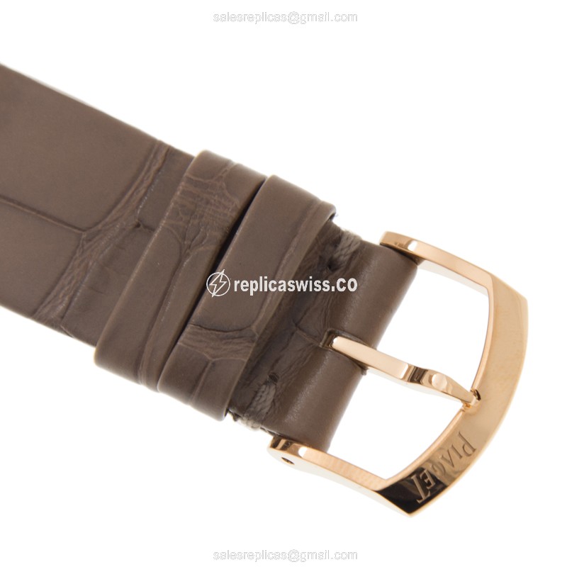Piaget Altiplano Replica - Manual Wind - 18kt Rose Gold - White Dial - Brown Alligator Strap - View 4