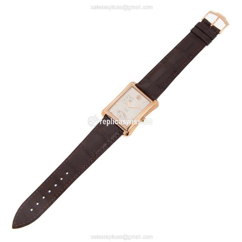 Piaget Replica EMPERADOR - Automatic - 18kt Rose Gold - Silver Dial - Brown Alligator Strap - View 2