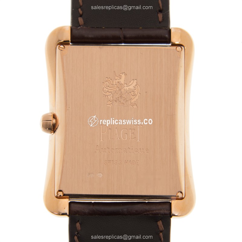 Piaget Replica EMPERADOR - Automatic - 18kt Rose Gold - Silver Dial - Brown Alligator Strap - View 3