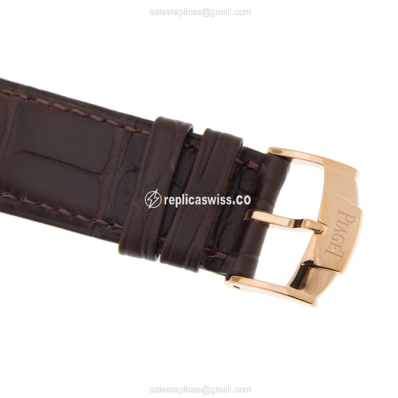 Piaget Replica EMPERADOR - Automatic - 18kt Rose Gold - Silver Dial - Brown Alligator Strap - View 4