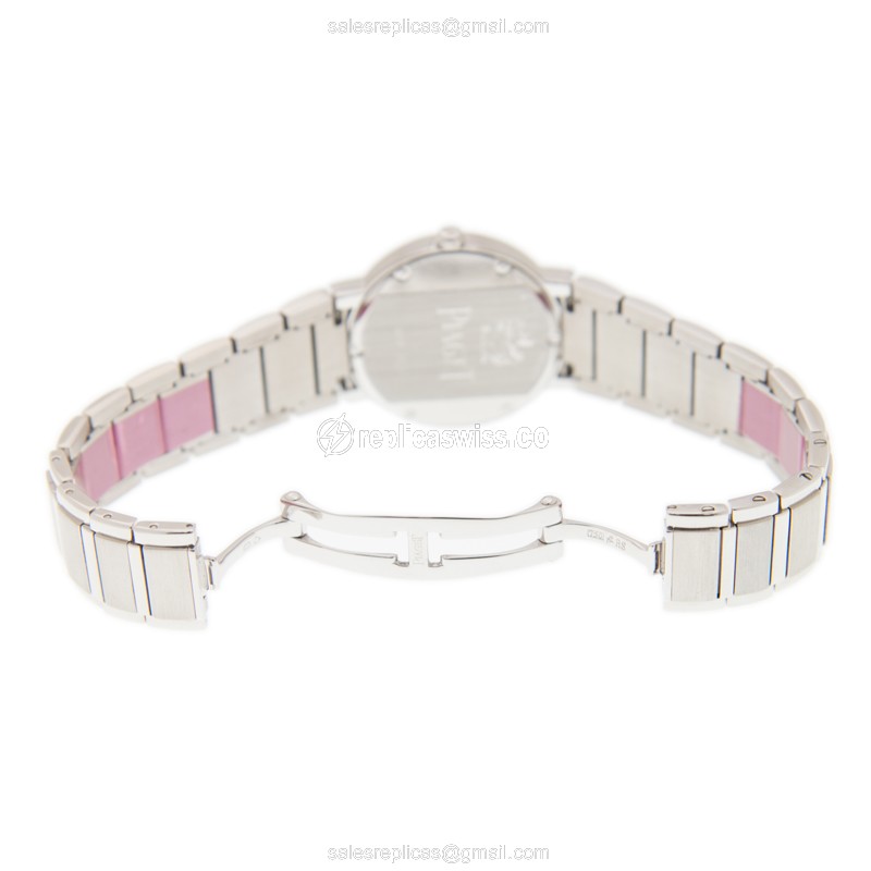 Piaget Polo Quartz 18kt White Gold - Diamond Silver Dial - Clasp Gold Strap - View 4