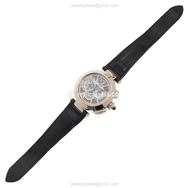 Cartier Pasha Manual Wind 18kt Gold - Gray Dial - Black Alligator Clasp - View 2