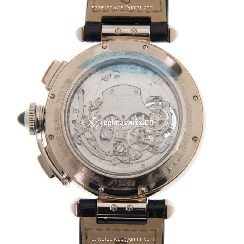 Cartier Pasha Manual Wind 18kt Gold - Gray Dial - Black Alligator Clasp - View 3
