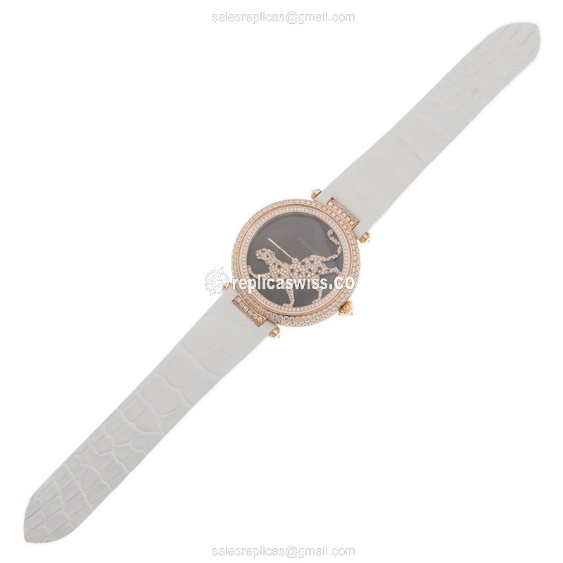 Cartier Bestiaire Replica Watch,Rose Gold Diamond,Black Dial - View 2