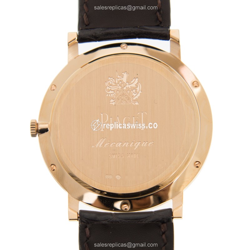 Piaget ALTIPLANO Replica - Manual - 18kt Rose Gold - Diamond Dial - Brown Alligator Strap - View 3