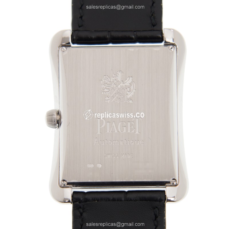 Piaget Replica - E. EMPERADOR Auto - 18kt White Gold - Silver Dial - Black Alligator Buckle - View 3