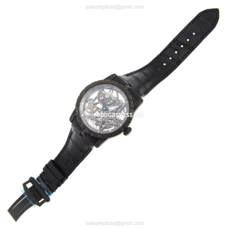 Roger Dubuis DBEX0508 EXCALIBUR Replica - Automatic Carbon Fiber - Skull Dial - Black Alligator Strap - View 2
