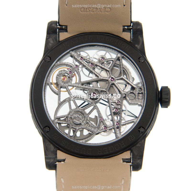 Roger Dubuis DBEX0508 EXCALIBUR Replica - Automatic Carbon Fiber - Skull Dial - Black Alligator Strap - View 4