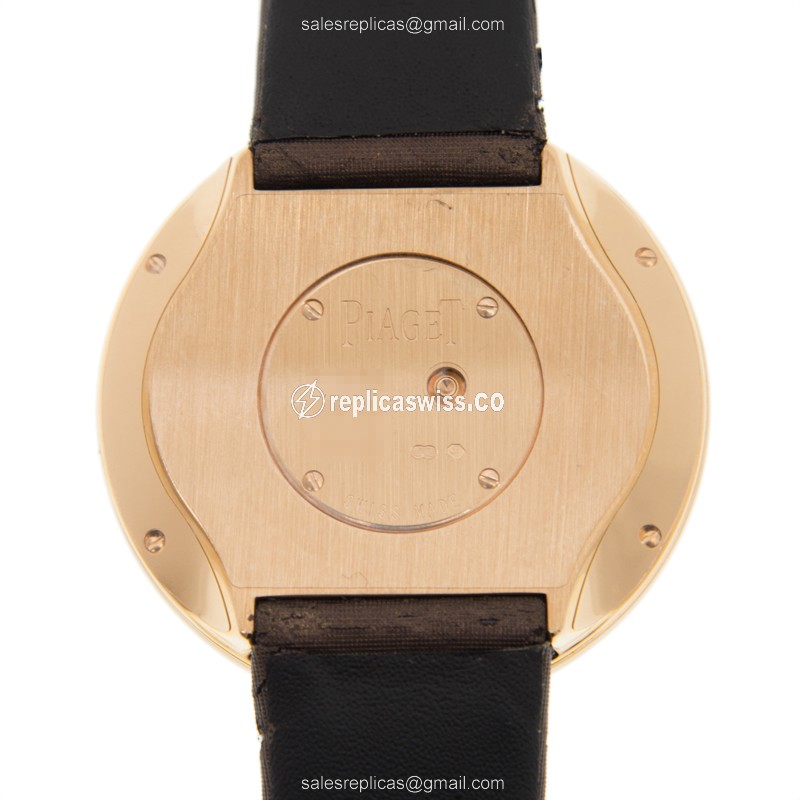 Piaget Limelight Replica - Quartz - 18kt Rose Gold - Diamond Dial - Brown Fabric Strap - View 3