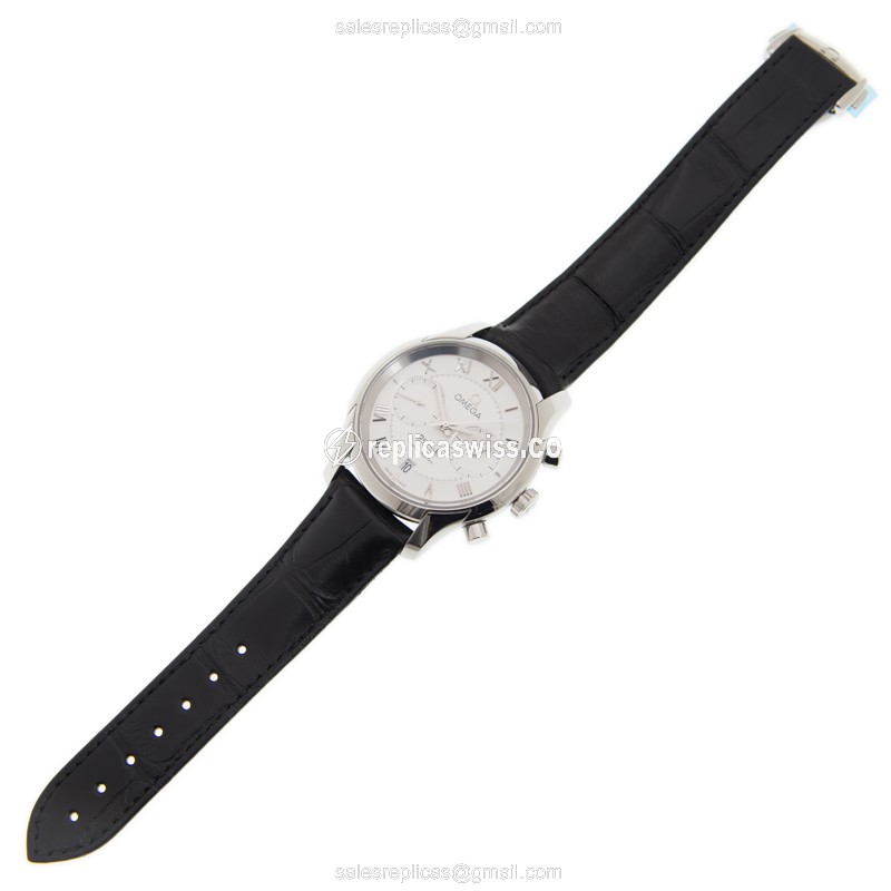Omega DE VILLE Replica - Automatic - Stainless Steel - Silver Dial - Black Leather Strap - View 2