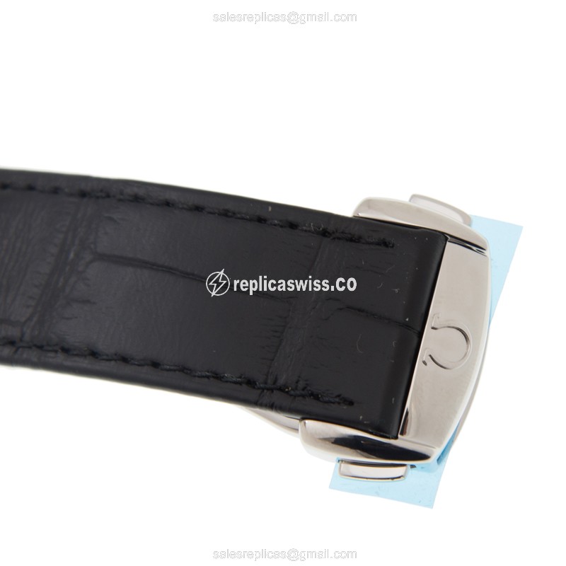 Omega DE VILLE Replica - Automatic - Stainless Steel - Silver Dial - Black Leather Strap - View 4
