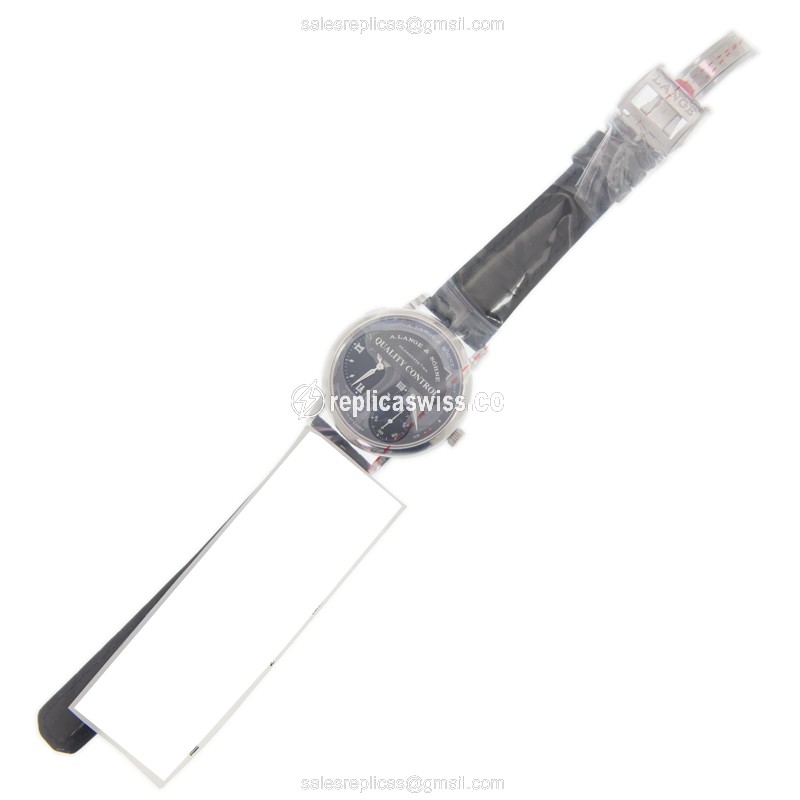 A Lange & Sohne LANGE 1 Replica - Manual - 18kt White Gold - Black Dial - Alligator Black Clasp - View 2