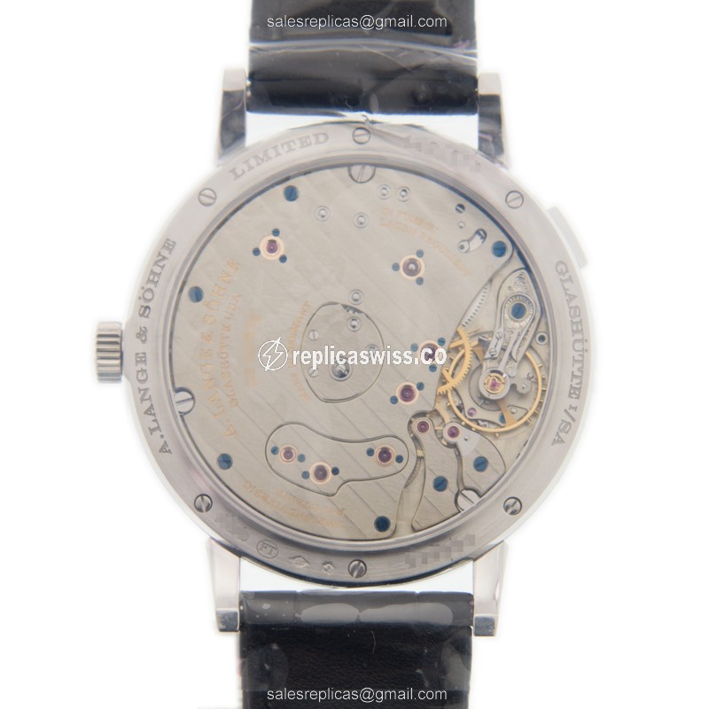 A Lange & Sohne LANGE 1 Replica - Manual - 18kt White Gold - Black Dial - Alligator Black Clasp - View 3