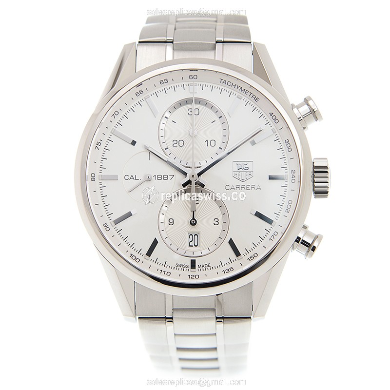 Tag Heuer CARRERA Automatic - White Dial - Silver Steel - Clasp - 2111-BA0724 - View 2