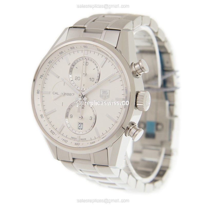 Tag Heuer CARRERA Automatic - White Dial - Silver Steel - Clasp - 2111-BA0724 - View 3