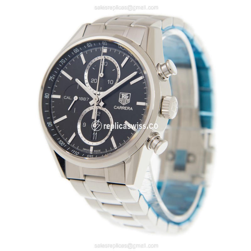 Tag Heuer CARRERA Replica - Automatic - Black Dial - Silver Steel Case - Steel Band - View 3