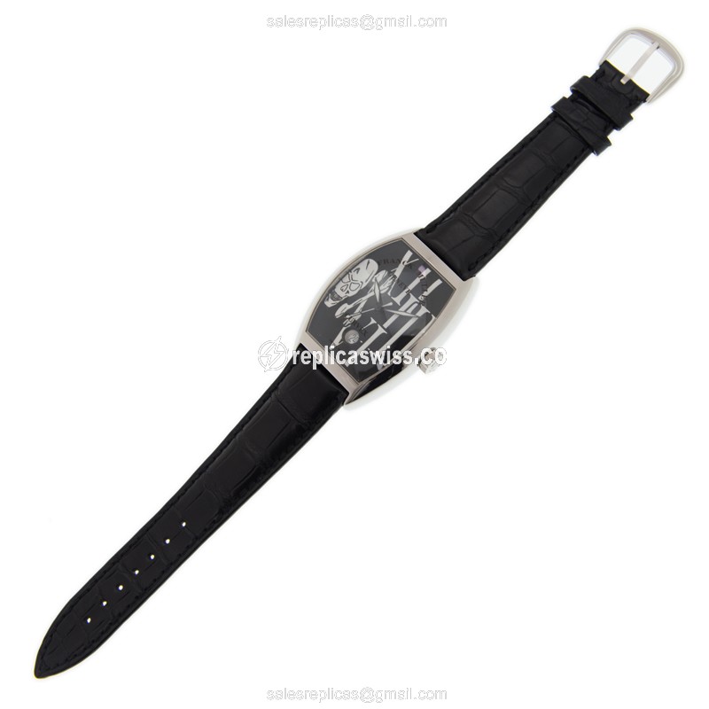 Franck Muller 7880 SC DT GOTH AC - Black Dial - Steel Case - Alligator Black Strap - Buckle Clasp - View 2