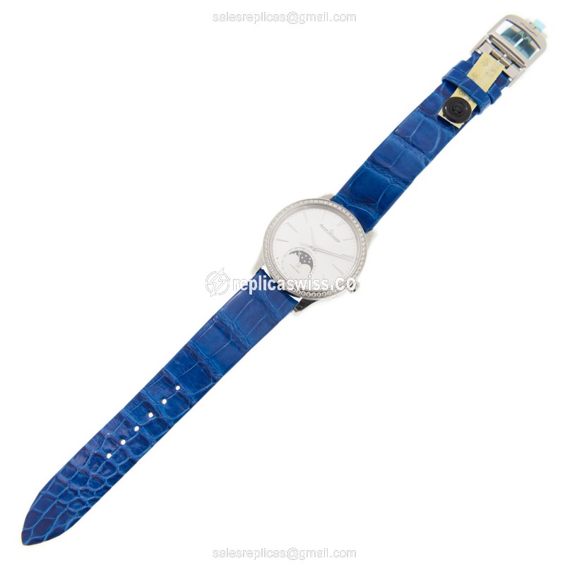 Jaeger-Lecoultre Q1258401 Replica - Ultra Thin - Automatic - Silver Dial - Blue Leather Strap - View 2