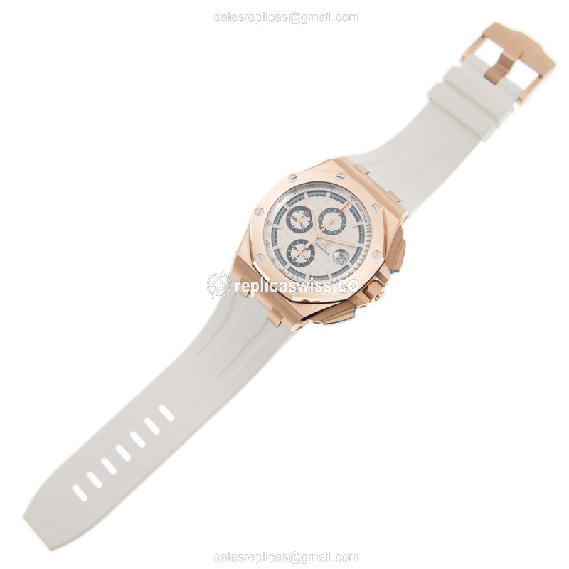 Audemars Piguet Royal Oak Offshore Replica - Auto - 18kt Rose Gold - White Dial - Rubber strap - View 2