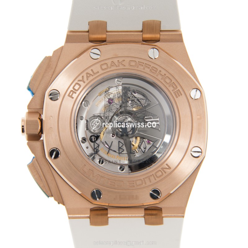 Audemars Piguet Royal Oak Offshore Replica - Auto - 18kt Rose Gold - White Dial - Rubber strap - View 3