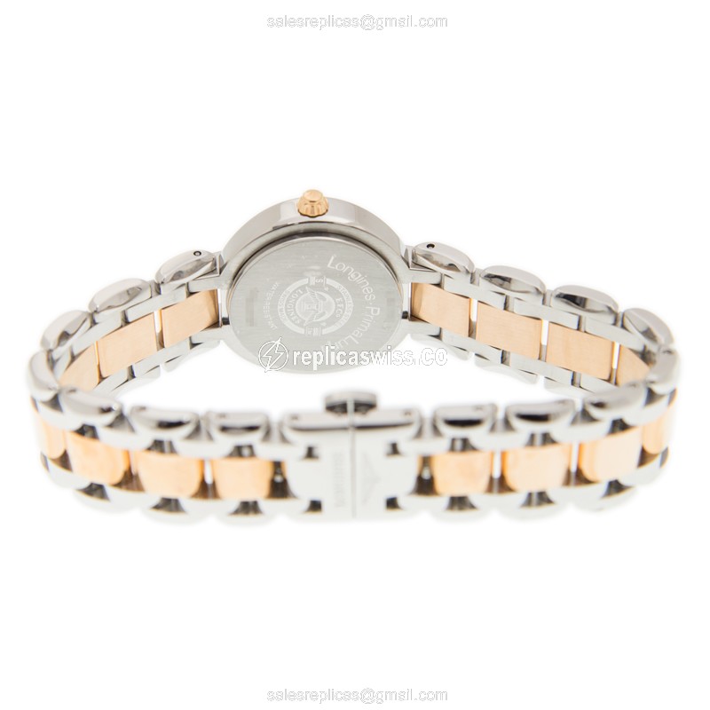 Longines Prima Luna Replica - Automatic - White Dial, 18kt Rose & Steel Case, Silver Clasp - View 4