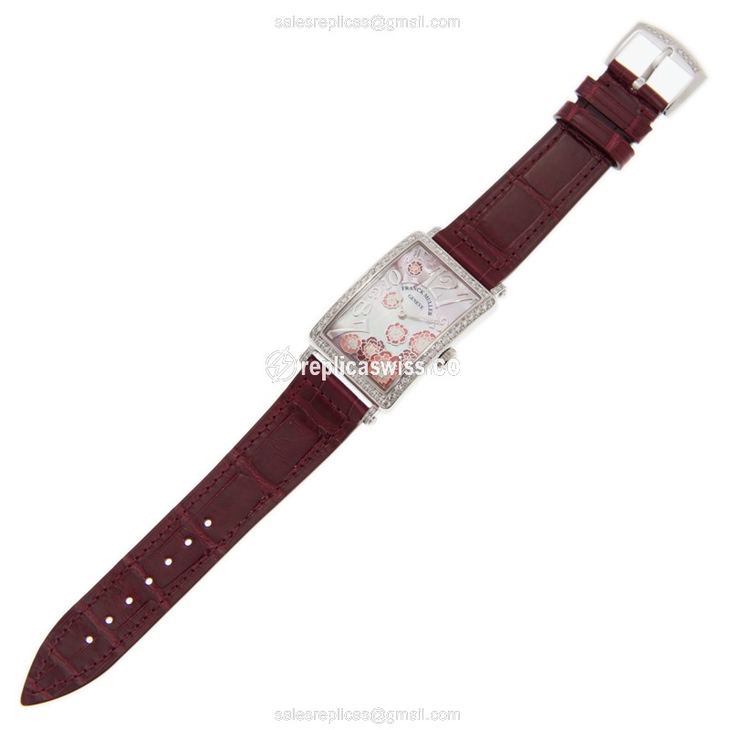 Franck Muller 952 QZ REL MOP RG D 1R LONG ISLAND Quartz - White Dial - Diamond Case - Red Alligator Strap - View 2