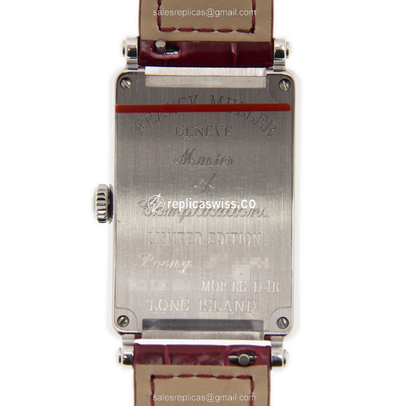 Franck Muller 952 QZ REL MOP RG D 1R LONG ISLAND Quartz - White Dial - Diamond Case - Red Alligator Strap - View 3