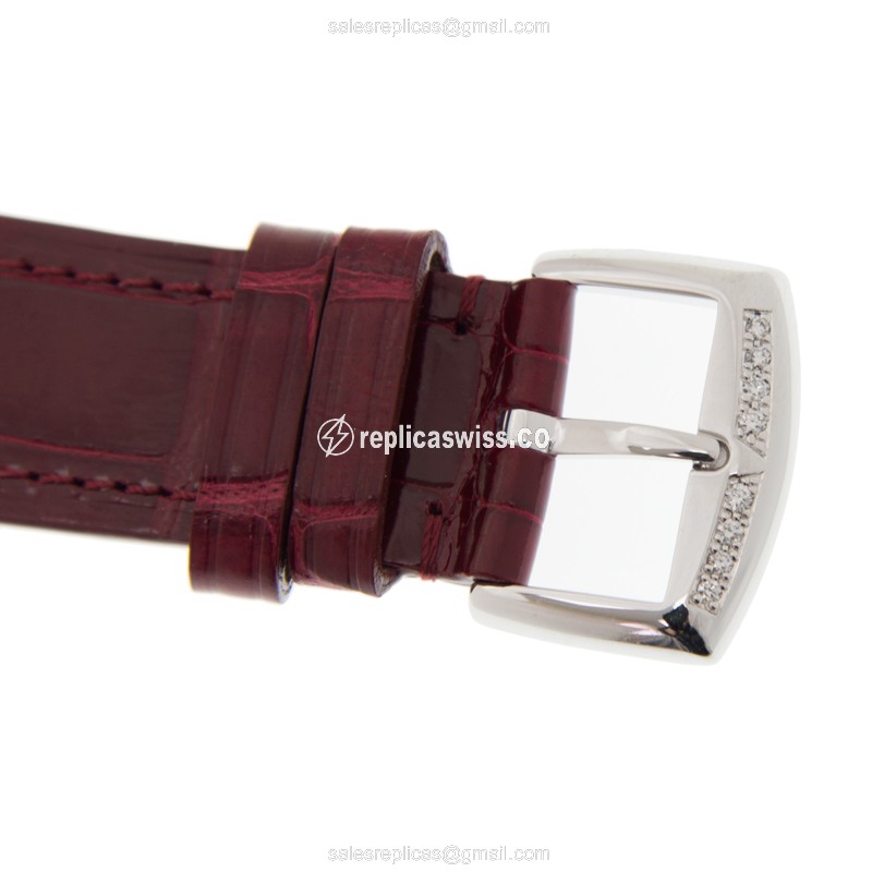 Franck Muller 952 QZ REL MOP RG D 1R LONG ISLAND Quartz - White Dial - Diamond Case - Red Alligator Strap - View 4